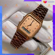 Cas AQ-230 Rose Gold BLACK Ladies Jam Tangan Wanita Perempuan Analog Digital Watch A168 D640 Viral V