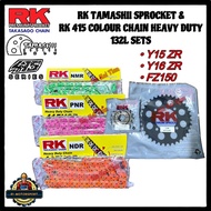 COMBO SETS 415 RK COLOUR CHAIN & TAMASHII SPROCKET Y15ZR Y16ZR FZ150 Rantai Warna 132L (Heavy Duty) 