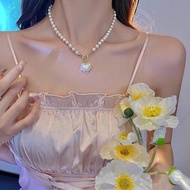 Japan Japan Korea ins New Style Super Fairy Classy Imitation Pearl Love Necklace Cool Style Sweet Simple OT Buckle Clavicle Chain Female Girl Necklace iu Cute Jewelry Wear Matching Accessories Gift Jewelry