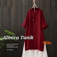 Long Tunik Wanita Polos|Dress Wanita Tunik Putih Linen LD 120|Almira