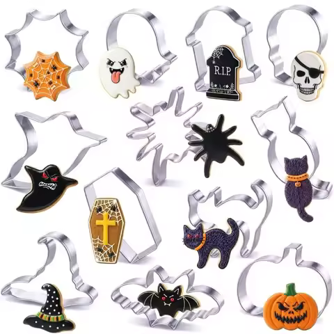12Pcs Halloween Cookie Cutters, Metal Halloween Cookie Cutters, Stainless Steel Biscuit Molds for Ho