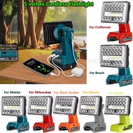 28W Flashlight LED work light with USB&Type-C ports for Makita/Bosch/Dewalt/Milwaukee/Ryobi/Black&De