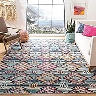 Safavieh Madison Collection MAD455Z Moroccan Bohemian Diamond Distressed Area Rug, 8' x 10', Black/O