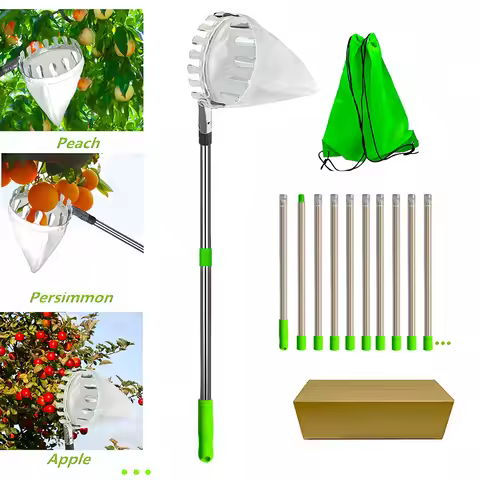 Telescopic Stainless Steel Fruit Picker 2.4M 3.2M 4M Pole High Tree Orchard Picking Tool Garden Supp