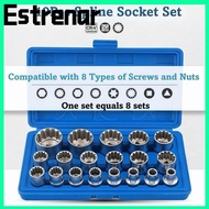 ESTRENAR 19 Pcs 12 Point Socket Set, 1/2" Drive 8-32mm Spline Socket Set, High Quality Metric with  
