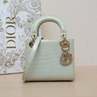 DIOR Lady戴妃包三格綠色鱷魚皮金扣2017鱷魚肩背包