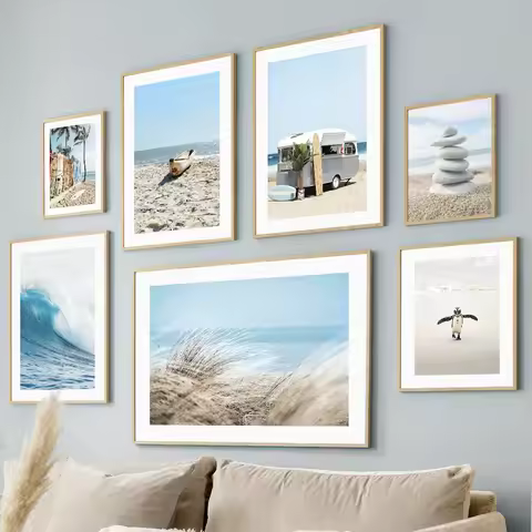 Beach Car Coconut Tree Reed Penguin Sea Posters And Prints Canvas Painting Nordic Wall Art Pictures 
