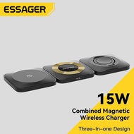 Essager 15W 3 In 1ที่ชาร์จแบบไร้สายสำหรับ IPhone14 13 12 Pro Max แท่นวางมือถือแท่นวางชาร์จไฟได้รวดเร็วสำหรับนาฬิกา Apple 8 7 AirPods