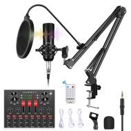 【Ready Stock】 Puluz Sound Card Live Broadcast Bluetooth Sound Mixer Microphone ชุดไมโครโฟนพร้อมแขนกร