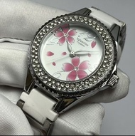 全新 Valentino Coupeau 櫻花紛飛晶鑽框陶瓷+不鏽鋼帶女錶 范倫鐵諾 古柏 白色 手錶 大款