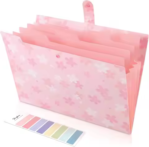 Pink Expanding File Folder with 5 Pockets, Portable Accordion Organizer for Documents and Receipts, 