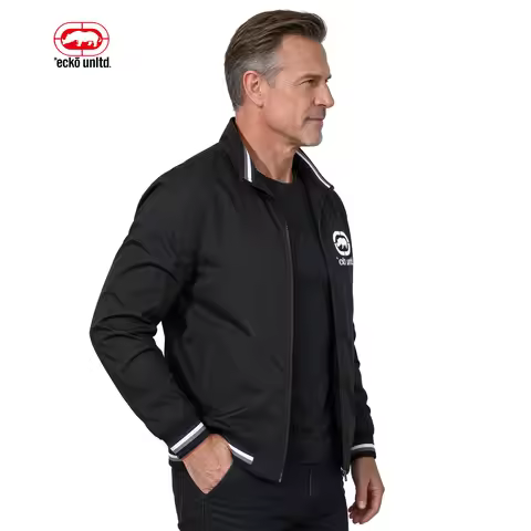 Street Men's Ribbed Decorative Jacket Ecko Unltd Rhino Print Zipper Windproof Trendy Jacket Casual B