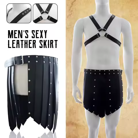 Roman Gladiator Costume Adult Mens PU Leather Gladiator Skirt Halloween LARP Cosplay Party Club Medi