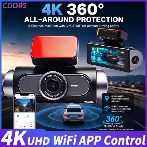 4K 4-CHs Dash Cam WiFi GPS, Front Rear Left Right Car Video Recorder, 24H Parking Monitoring Night V