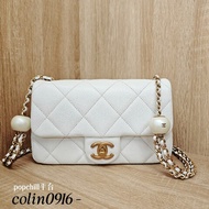 [珍珠控☺️季節限定] Chanel白羊皮菱格霧金釦CF珍珠肩斜背包