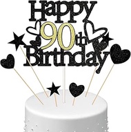 Conruich Happy 90th Birthday Cake Decoration Birthday Man, Black Cake Decoration 90th Birthday Woman