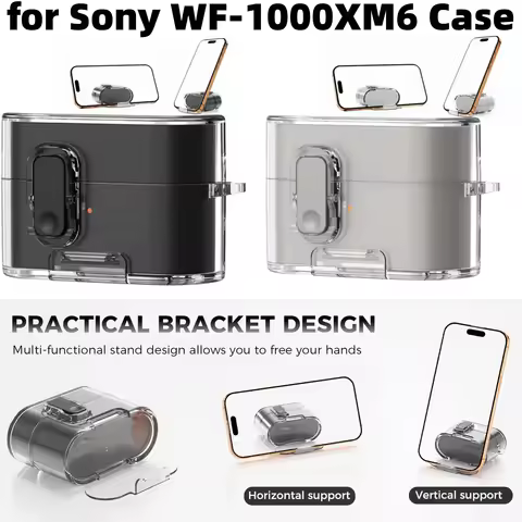 for Sony WF-1000XM6 Case Accessories with Secure Lock & Phone Stand TPU Clear Protective Cover with 