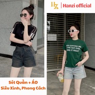 Women's High-Waist Wide Leg Jeans Shorts CS17, Shorts Jeans and T-Shirt short sleeve Cotton