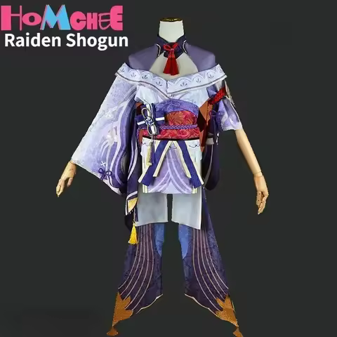 HomChee COS Game Impact Cosplay Costume Raiden Shogun Baal Outfits Raiden Mei Full Set Dress Wig Hea