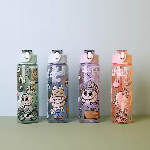 Kawaii Labubu Cartoon Transparent Pop Lid Sipper Mug Tote with Drop-proof Water Bottle Space Mug Cut