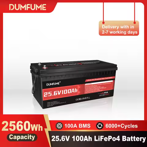 Dumfume 25.6V 100Ah Lifepo4 Lithium Battery 2560w With 100A BMS 12V 600Ah/12V 300Ah/12V 100Ah/36V 10