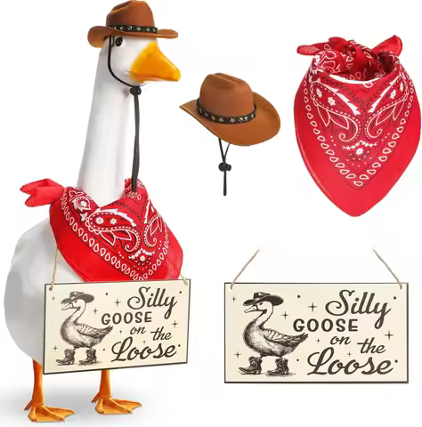 The Loose Hangings Sign Cowboy Goose Outfit with Cowboy Hat and Red Bandana for 23" Cement/Plastic G
