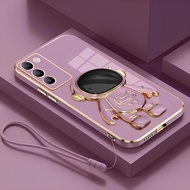 Soft Case Vivo Y100 4G 5G Silicone Folding Stand Astronaut Plating Free Mobile Phone Lanyard Strap