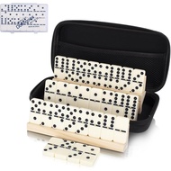 Double 6 Dominos Set for Adults, Durable 28 Tiles Dominos with 4 Wooden Racks and Carrying Case,Clas