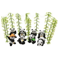 8Pcs Miniature Panda Figurine with 10Pcs Bamboo Resin 2inch Mini Animals Landscape Decoration for DI