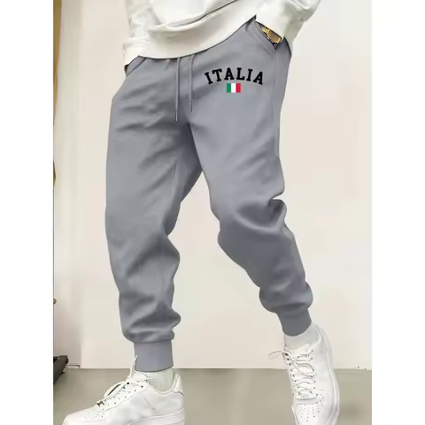 Italia Flag Design Men's Warm Sweatpants Joggers Multicolor Pocket Fleece All Match Pants for Autumn