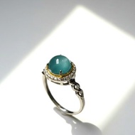 冰種天空藍翡翠蛋面戒指 925純銀 | 天然翡翠A貨 | 送禮