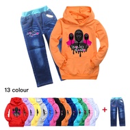 Squid Game Boys Hoodie Girls Sweater Hooded Trousers Set Pocket Loose Sweater Trouser 1374 Autumn Kids Clothing Set
