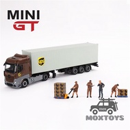 MINI GT 1:64 Actros Trailer w/40 Ft Container 40 UPS truck/Figurine UPS Driver and workers/Actros Tr