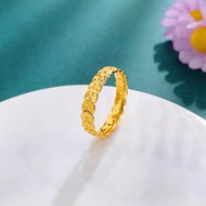 ring ring men 5G Gold Color Sand Gold 999 Crushed Ice Copper Coin Ring Men Women Light Luxury Hollow