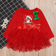 (พร้อมส่งในไทย)เดรสคริสต์มาสเด็กเล็ก ชุดกระโปรงสีแดงเด็กเล็ก