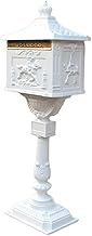 Mailbox Cast Aluminum Post Box Large with House Number Drop Box Curbside Parcel Box Post Mount with Lock and Key (Color : White)