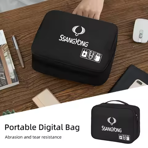 Car Portable Cable Organizer Waterproof Digital Storage Bag For SsangYong Actyon Korando Rexton Kyro