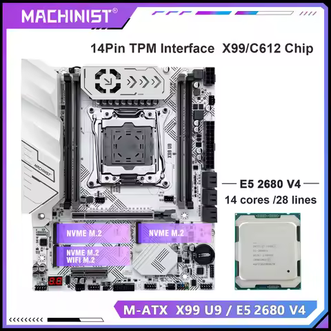 New MACHINIST X99 U9 Motherboard Kit Optional LGA2011-3 Xeon E5 2680 V4 CPU Support TPM2.0 DDR4 Memo