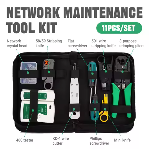 Pro 11-in-1 Network Tool Kit with Cable Tester Crimping Tool Stripping Pliers & LAN Test Equipment f