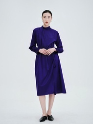 【圓領】新中式復古中國風 真絲長袖連衣裙