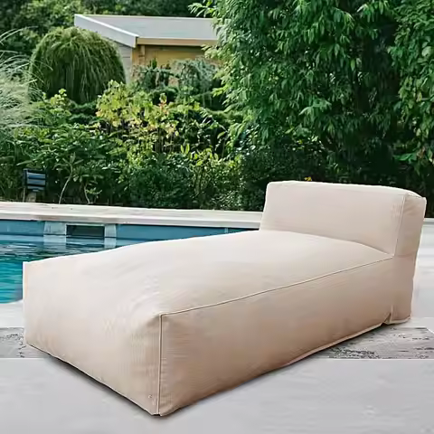 Water-Resistant Outdoor Bean Bag Lounger, Patio & Pool Side Comfort, Light Beige, 70 Long