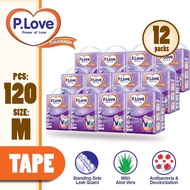 P.Love Standard Tape Adult Diapers Unisex Tape M10 / L8+1 / XL8 (12 Packs)