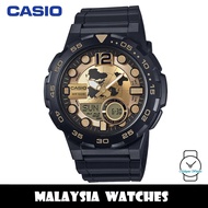 (100% Original) Casio Men's AEQ-100BW-9AV Digital Analog 10 Year Battery Life Resin Black & Gold Wat