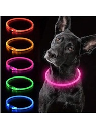 1入led可充電發光寵物項圈,具有三種照明模式,夜間可見,確保寵物安全,適用於小型至大型狗和貓,節慶氛圍項圈