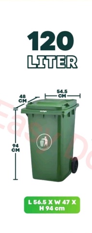 100L / 120L / 240L Big Green Dustbin / Green Plastic Dustbin / Tong Sampah Besar / Mobile Garbage Bi