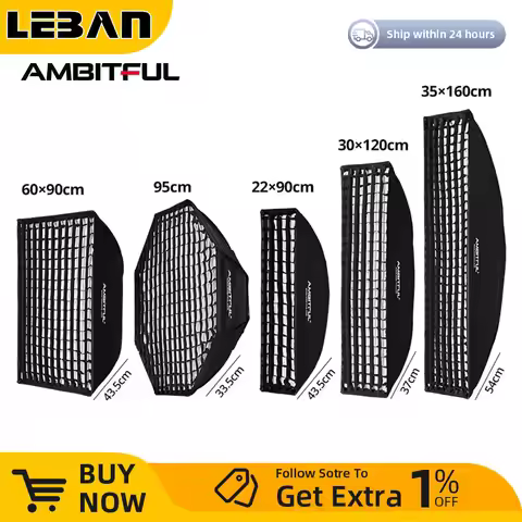 AMBITFUL 60x90cm 22x90cm 30x120cm 35x160cm 95cm Rectangular Octagonal Honeycomb Grid Softbox for Bow