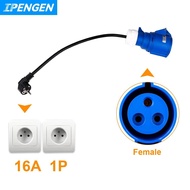 IPENGEN EV Charger Schuko Plug to CEE Blue Power Female Plug 3 Pins Socket Adapter Connect with 32A 