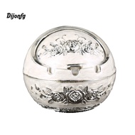 Rose Flower Pattern Ash Tray with Lid Windproof Zinc Alloy Smoking Ashtray for Living Room