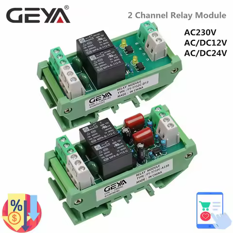 GEYA 2 Channel Relay Module AC/DC 12V 24V AC230V Electromagnetic Relay General Purpose AC220v Relay 