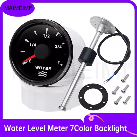 52mm Car Truck Boat Gauge Waterproof Digital Pointer Water Level Meter 7Color Backlight 100mm-500mm 